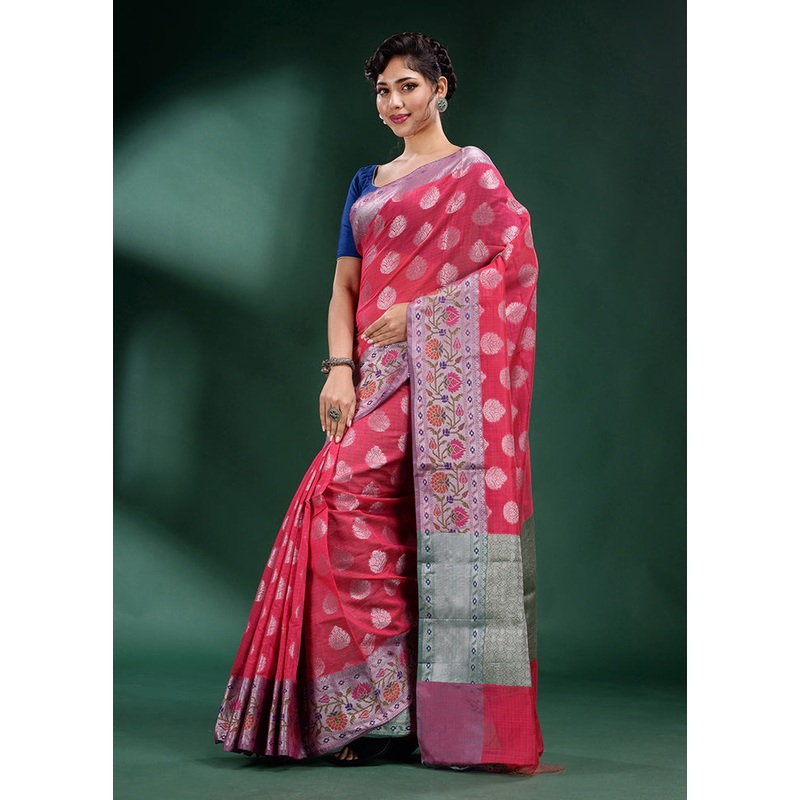 Pink Dupion Silk Saree With Blouse Piece - JD986586530