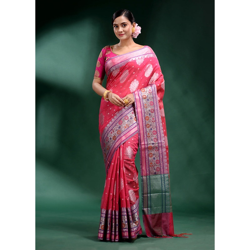 Pink Dupion Silk Saree With Blouse Piece - JD986586531