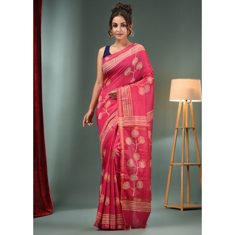 Pink Dupion Silk Saree With Blouse Piece - JD986586532