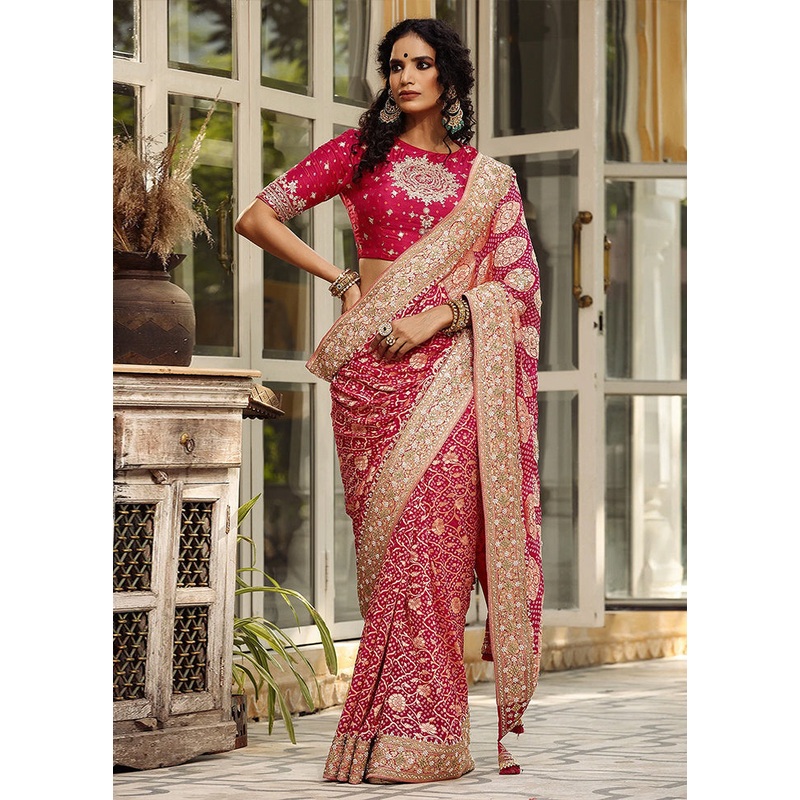 Pink Dupion Silk Saree With Blouse Piece - JD986586535