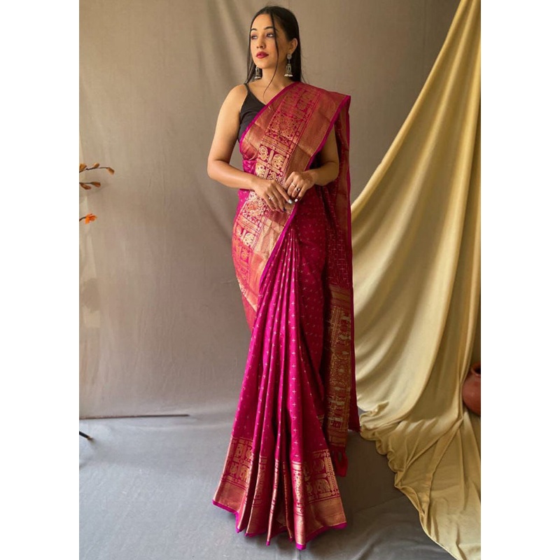 Pink Dupion Silk Saree With Blouse Piece - JD986586539