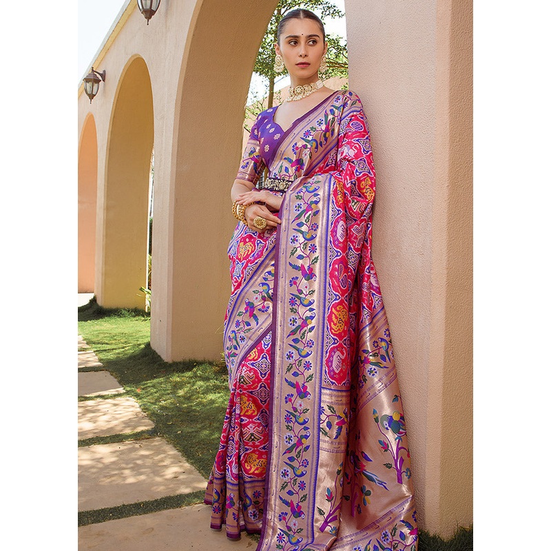 Pink Dupion Silk Saree With Blouse Piece - JD986586540