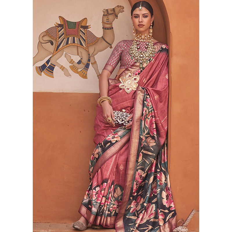 Pink Dupion Silk Saree With Blouse Piece - JD986586542