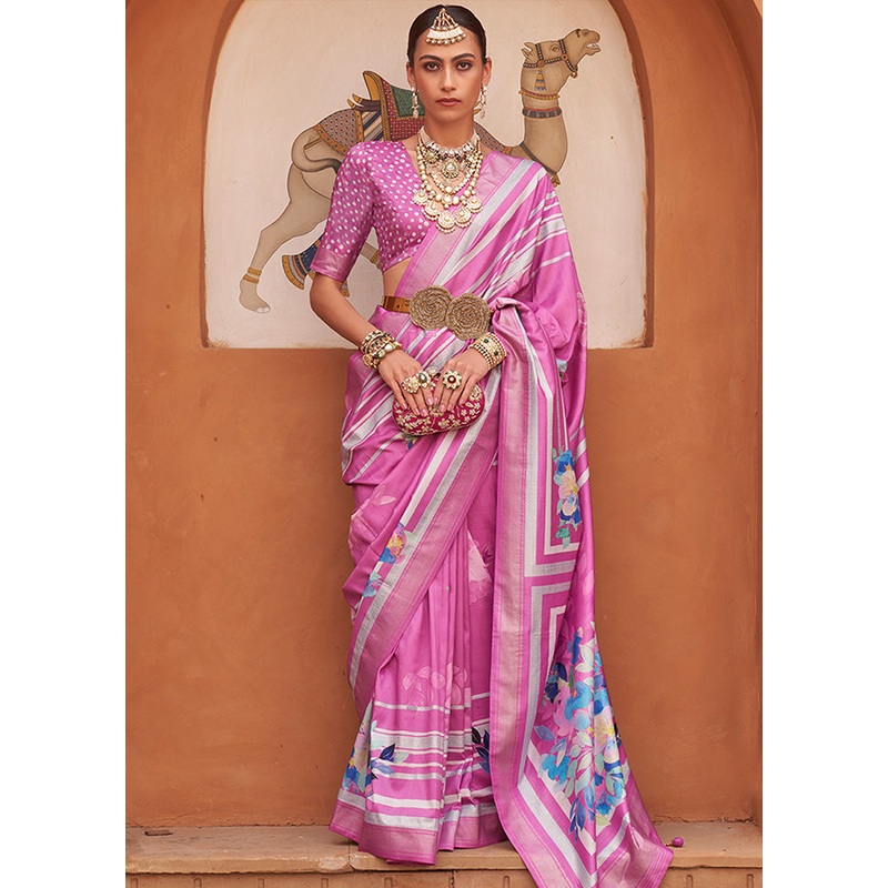 Pink Dupion Silk Saree With Blouse Piece - JD986586543
