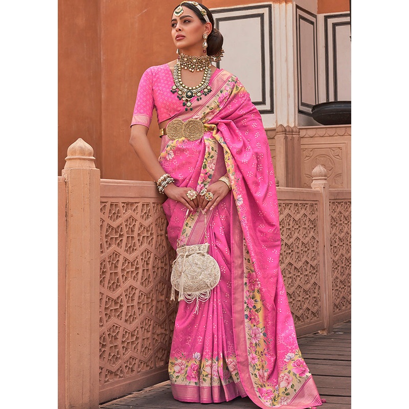 Pink Dupion Silk Saree With Blouse Piece - JD986586544