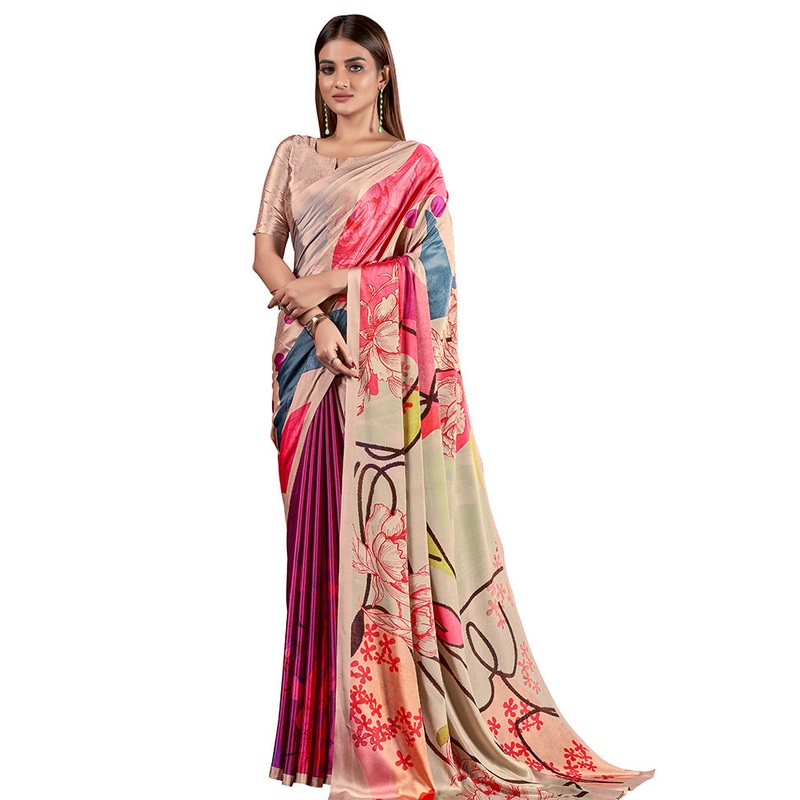Pink Dupion Silk Saree With Blouse Piece - JD986586547