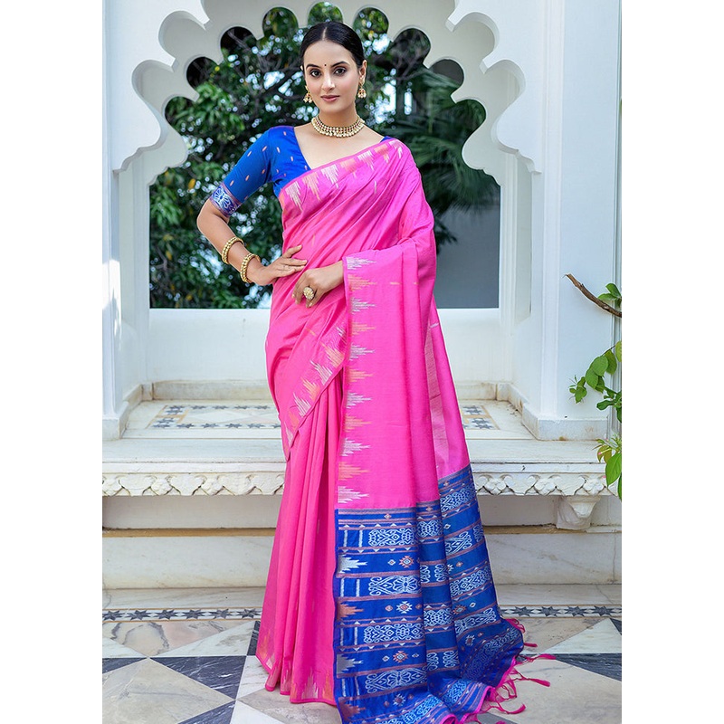 Pink Dupion Silk Saree With Blouse Piece - JD986586549