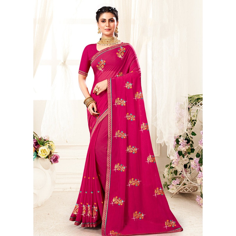 Pink Georgette Saree With Blouse Piece - JD986586495