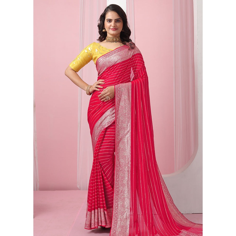 Pink Georgette Saree With Blouse Piece - JD986586499