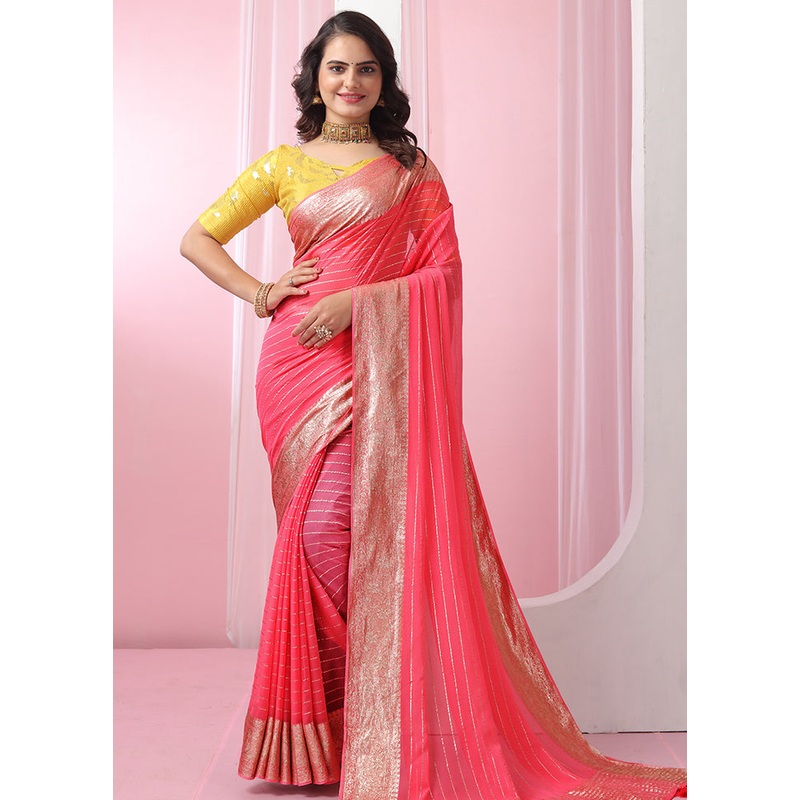 Pink Georgette Saree With Blouse Piece - JD986586500