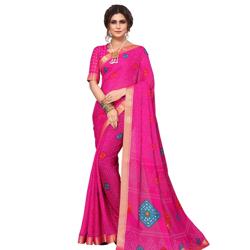 Pink Georgette Saree With Blouse Piece - JD986586501