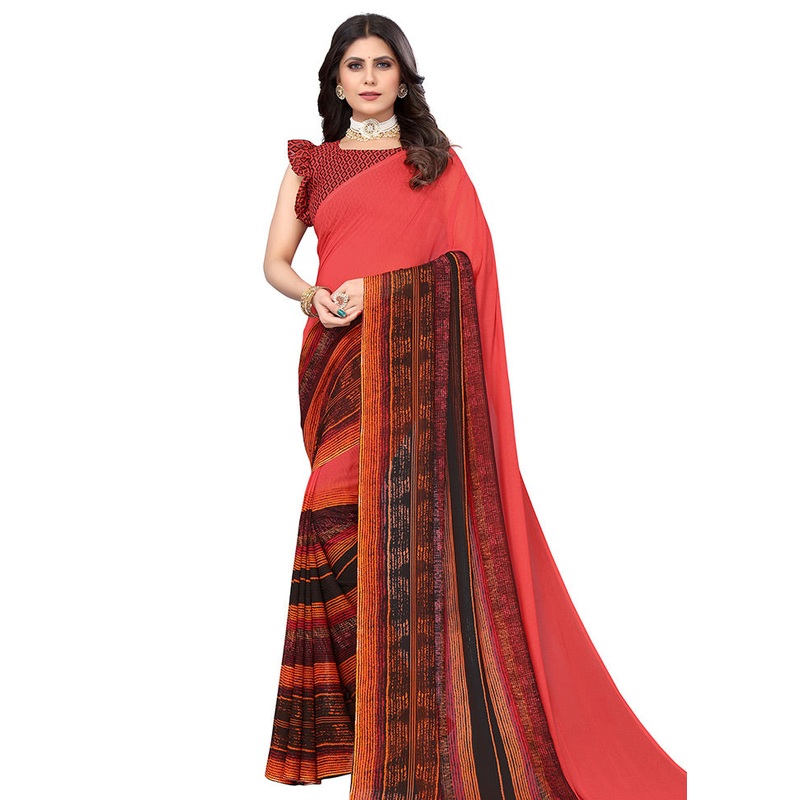 Pink Georgette Saree With Blouse Piece - JD986586503