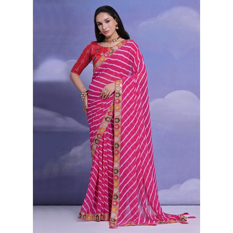 Pink Georgette Saree With Blouse Piece - JD986586504