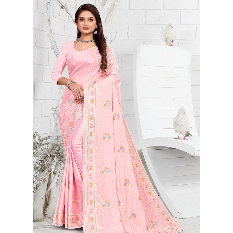 Pink Georgette Saree With Blouse Piece - JD986586505