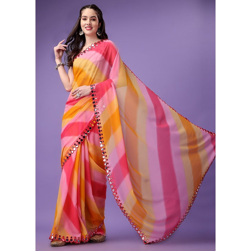 Pink Georgette Saree With Blouse Piece - JD986586506