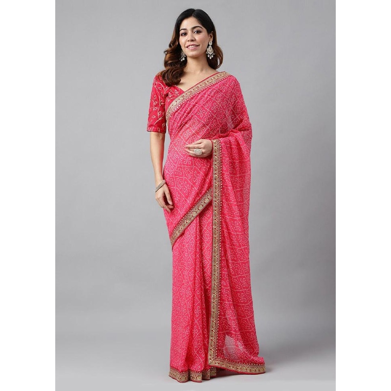 Pink Georgette Saree With Blouse Piece - JD986586510