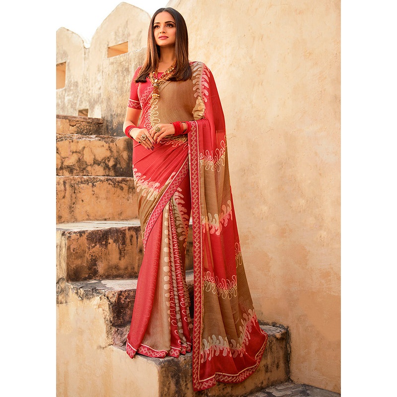 Pink Georgette Saree With Blouse Piece - JD986586514