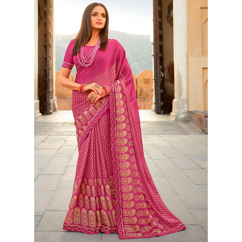 Pink Georgette Saree With Blouse Piece - JD986586515