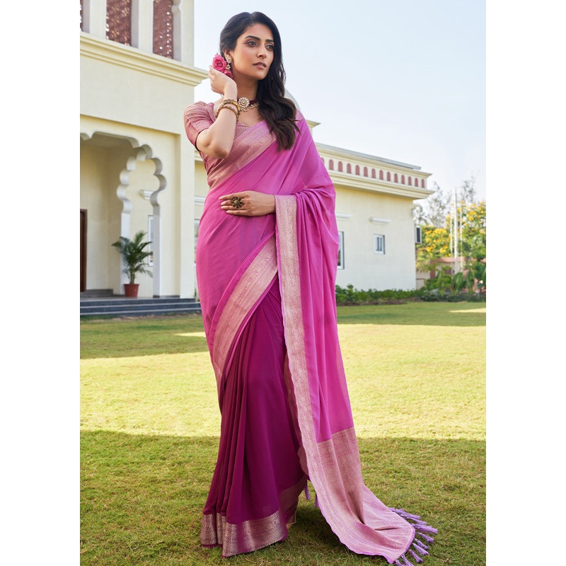 Pink Georgette Saree With Blouse Piece - JD986586516