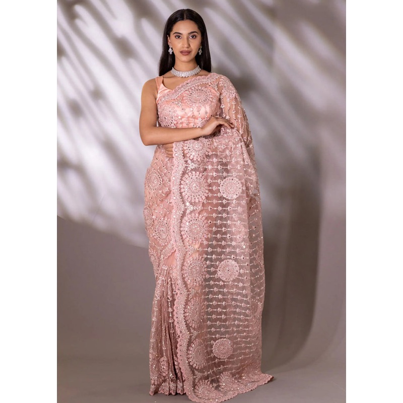 Pink Organza Saree With Blouse Piece - JD986586484