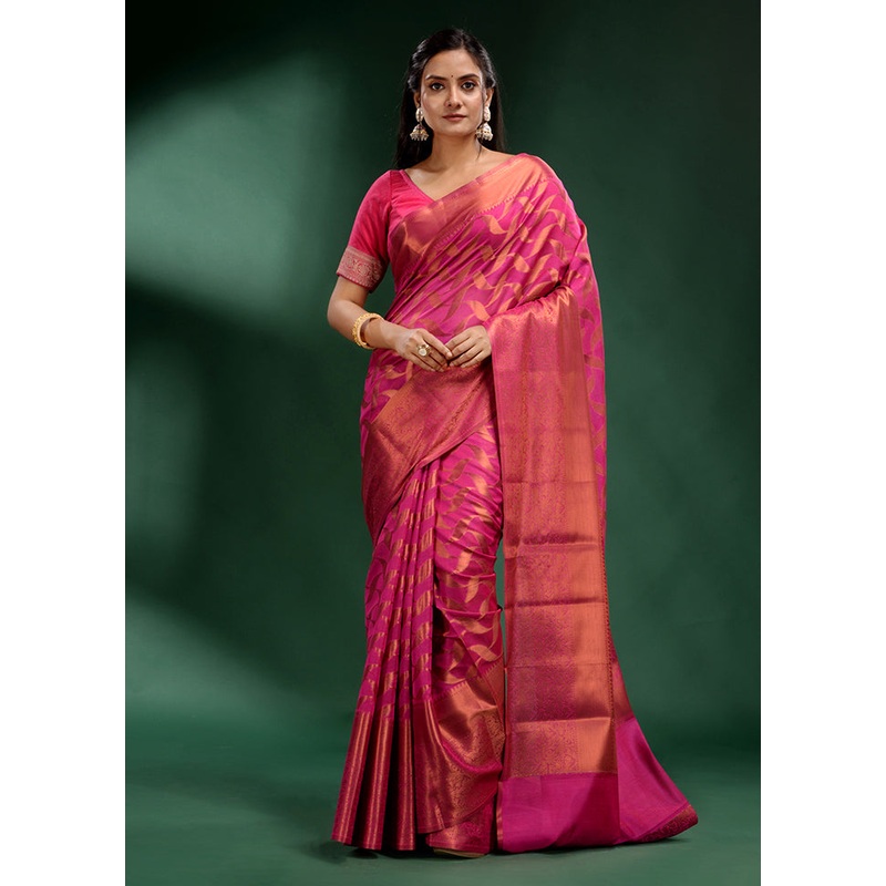 Pink Organza Saree With Blouse Piece - JD986586486