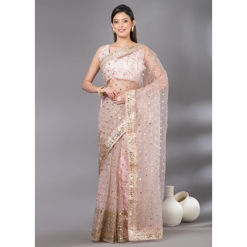 Pink Organza Saree With Blouse Piece - JD986586487