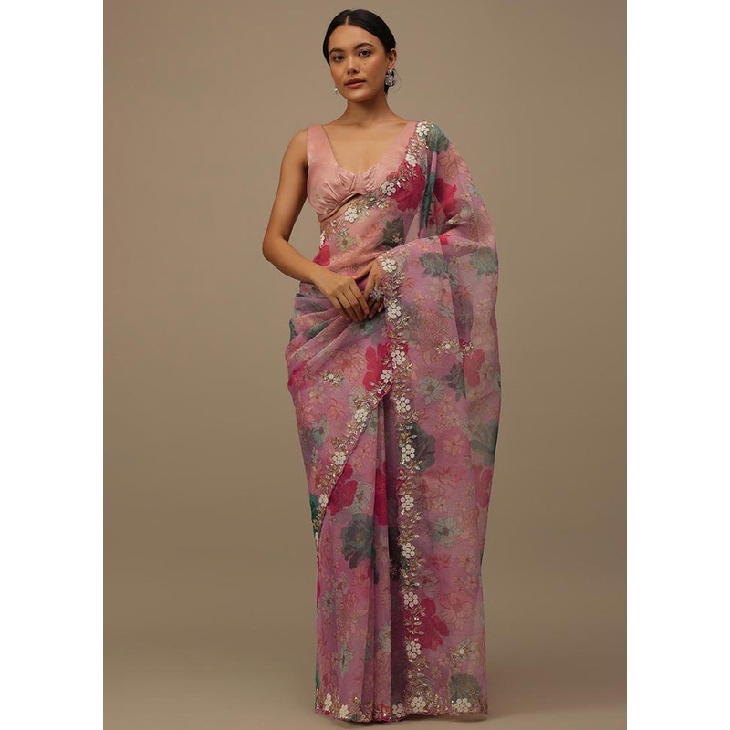 Pink Organza Saree With Blouse Piece - JD986586488