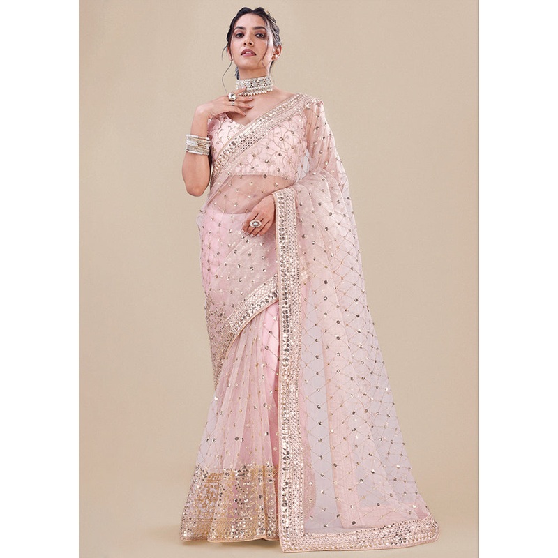 Pink Organza Saree With Blouse Piece - JD986586489