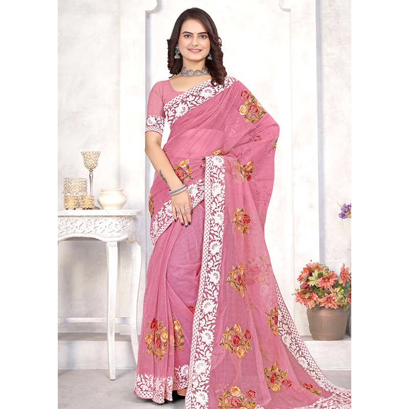 Pink Organza Saree With Blouse Piece - JD986586491