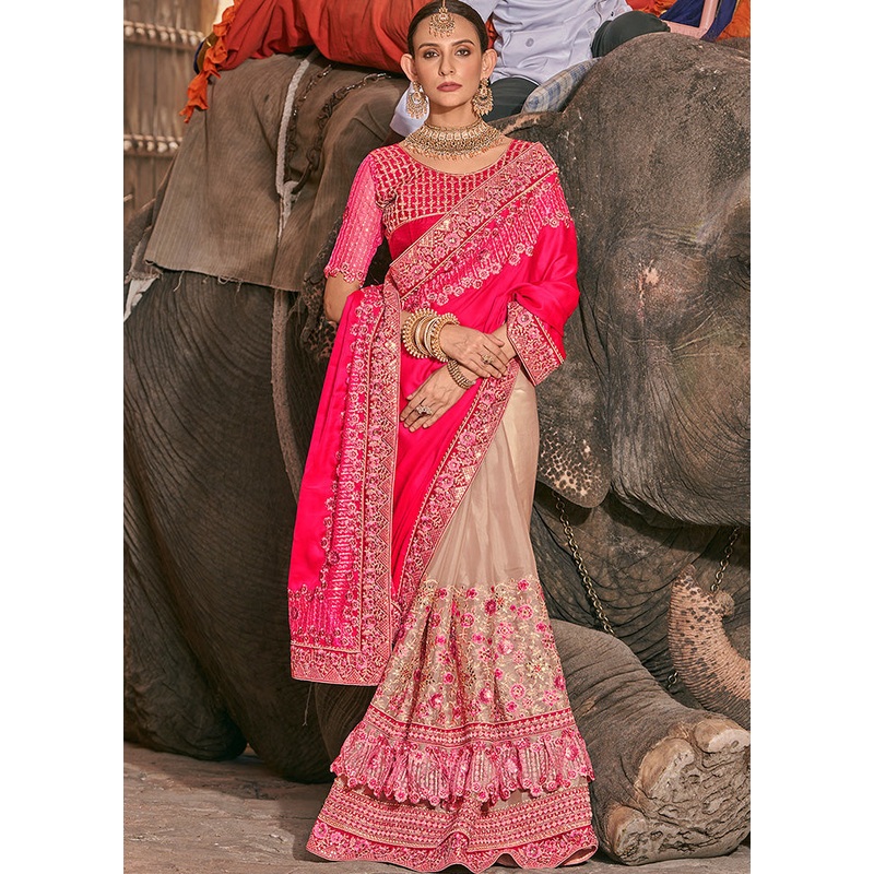 Pink Silk Saree With Blouse Piece - JD986586450