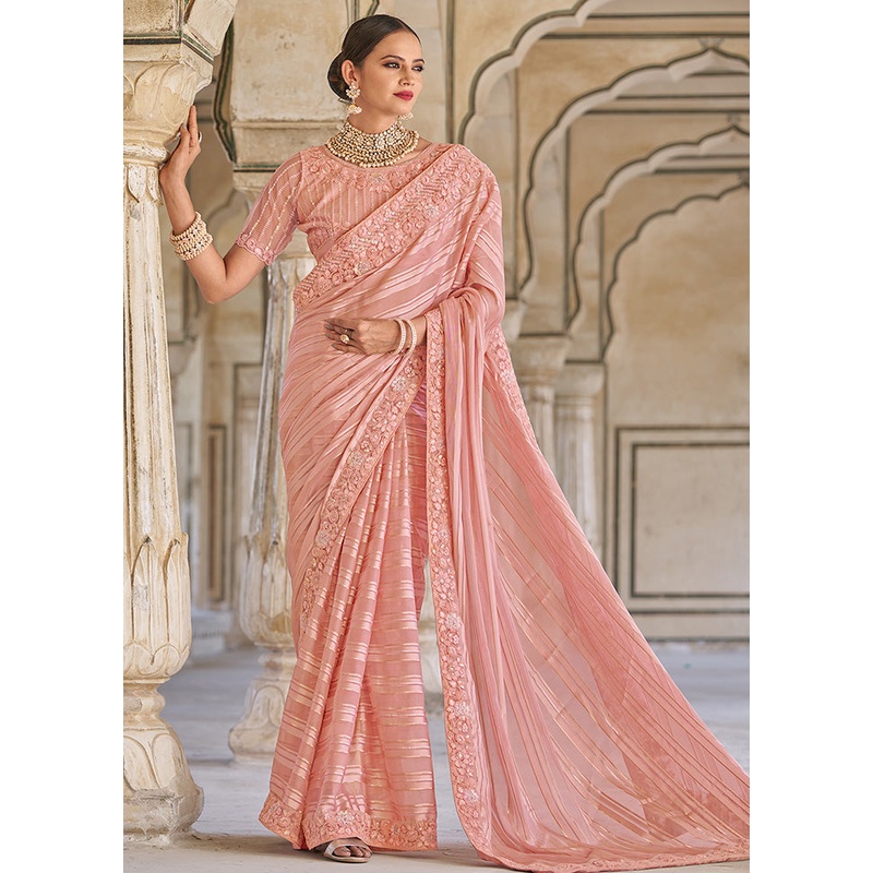 Pink Silk Saree With Blouse Piece - JD986586451