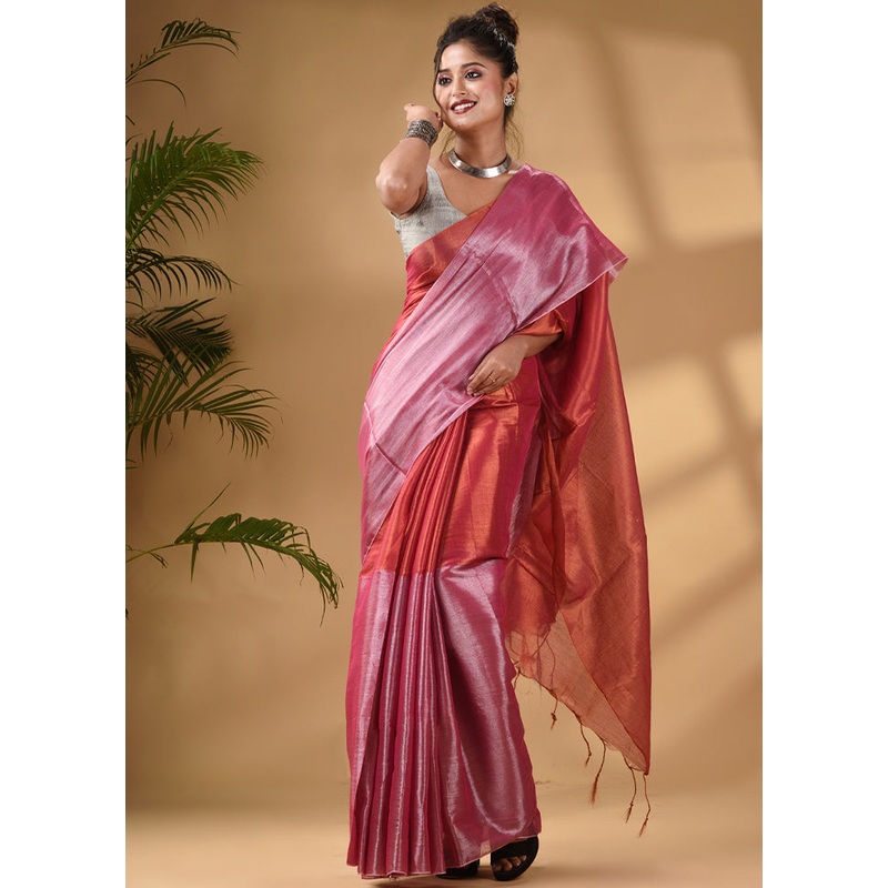 Pink Silk Saree With Blouse Piece - JD986586452