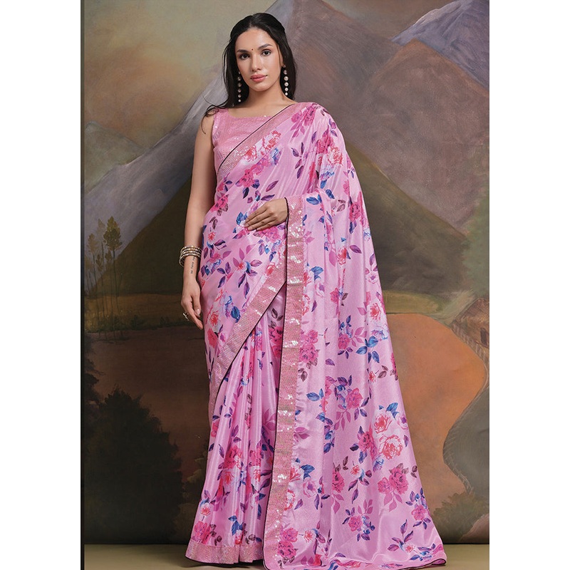 Pink Silk Saree With Blouse Piece - JD986586453