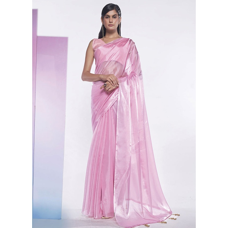 Pink Silk Saree With Blouse Piece - JD986586455