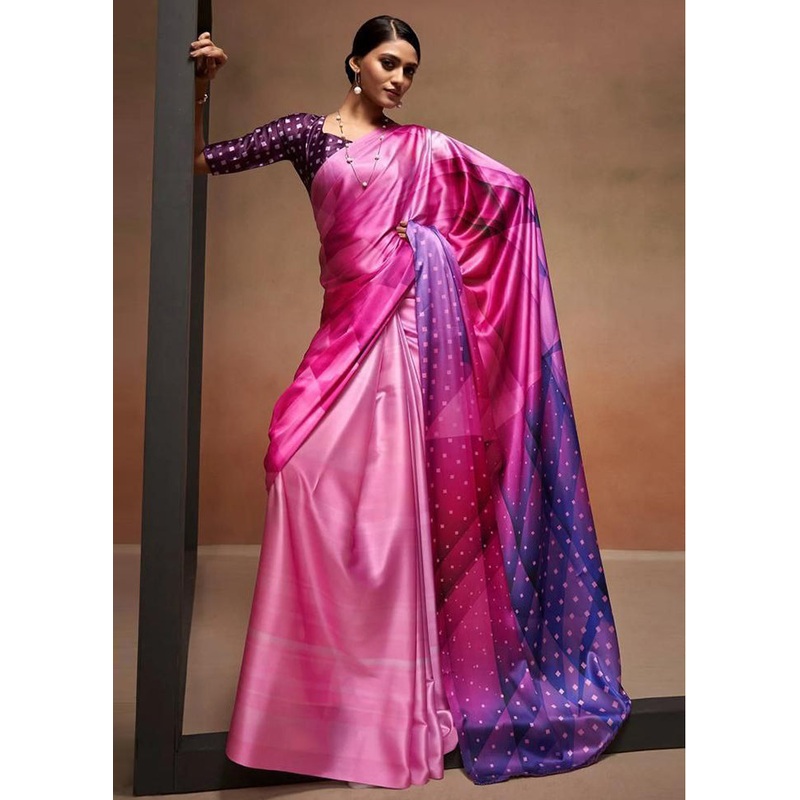 Pink Silk Saree With Blouse Piece - JD986586458