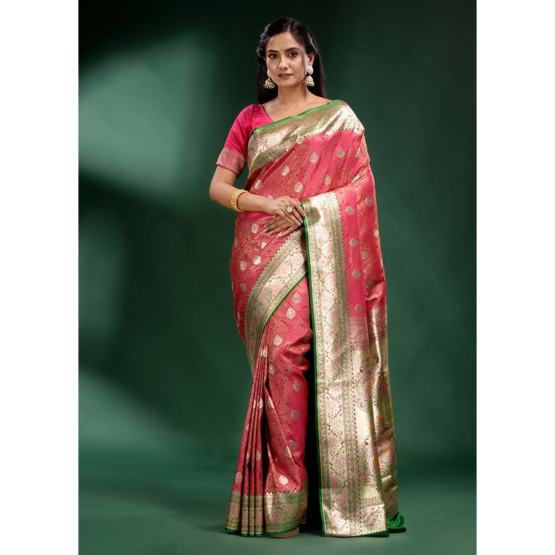 Pink Spun Pure Silk Saree With Blouse Piece - JD986586448