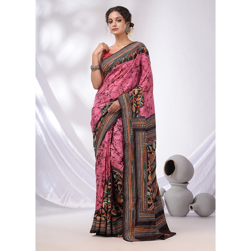 Pink Spun Pure Silk Saree With Blouse Piece - JD986586449