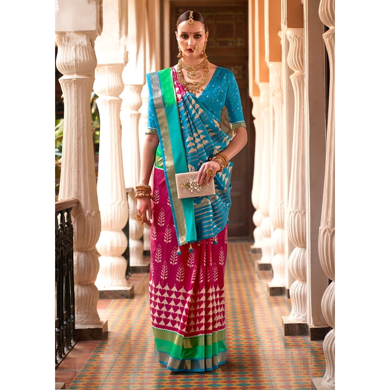 Blue Spun Silk Saree With Blouse Piece - JD986586429