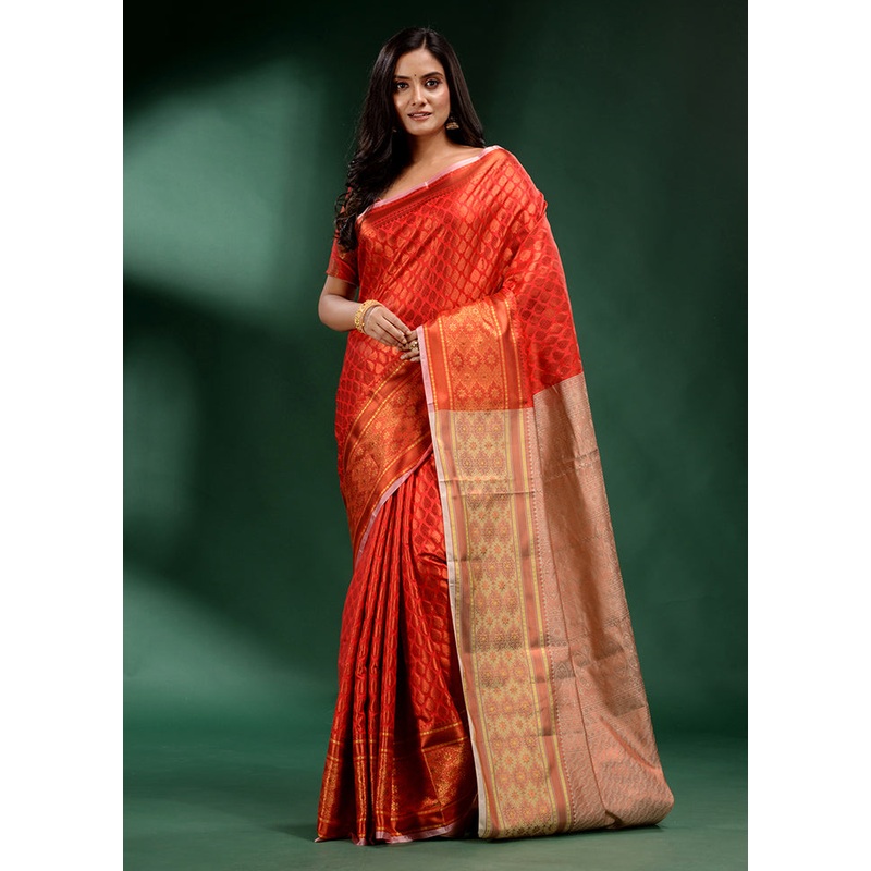Orange Dupion Silk Saree With Blouse Piece - JD986586275