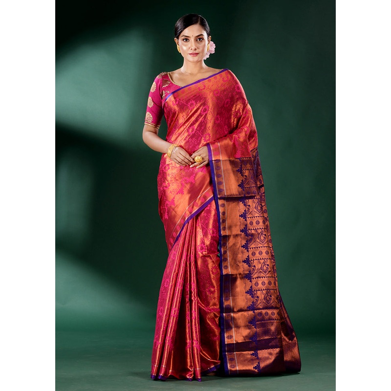 Pink Dupion Silk Saree With Blouse Piece - JD986586277