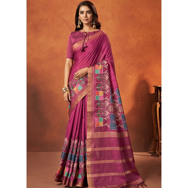 Pink Spun Silk Saree With Blouse Piece - JD986586431