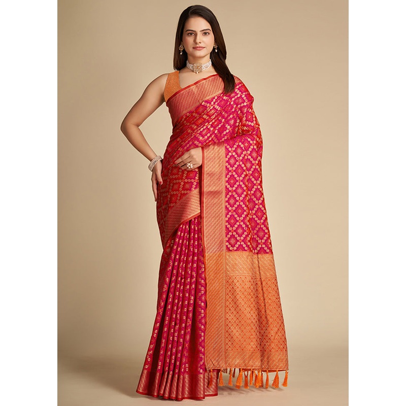 Pink Spun Silk Saree With Blouse Piece - JD986586432