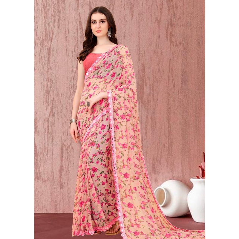 Pink Spun Silk Saree With Blouse Piece - JD986586433