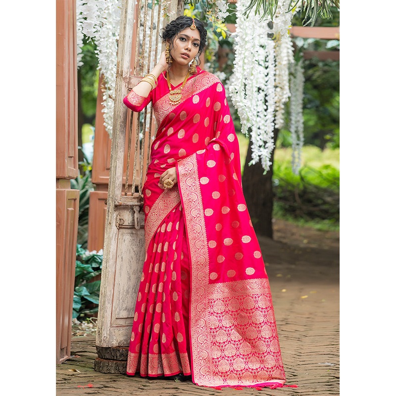 Pink Spun Silk Saree With Blouse Piece - JD986586434