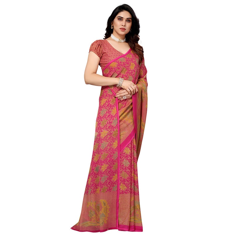 Pink Spun Silk Saree With Blouse Piece - JD986586435