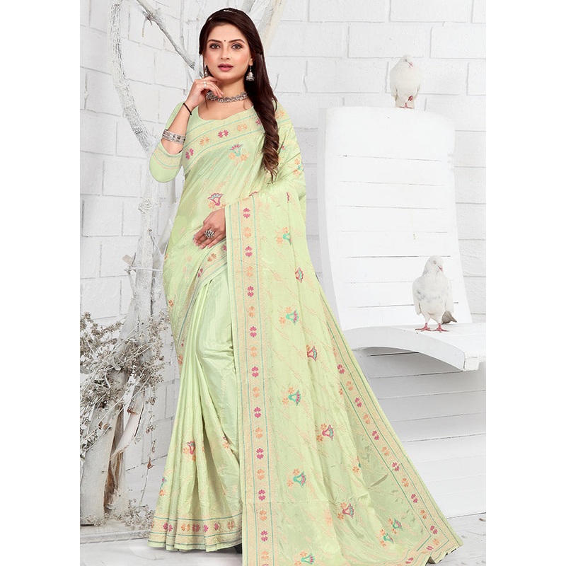 Pista Green Georgette Saree With Blouse Piece - JD986586410