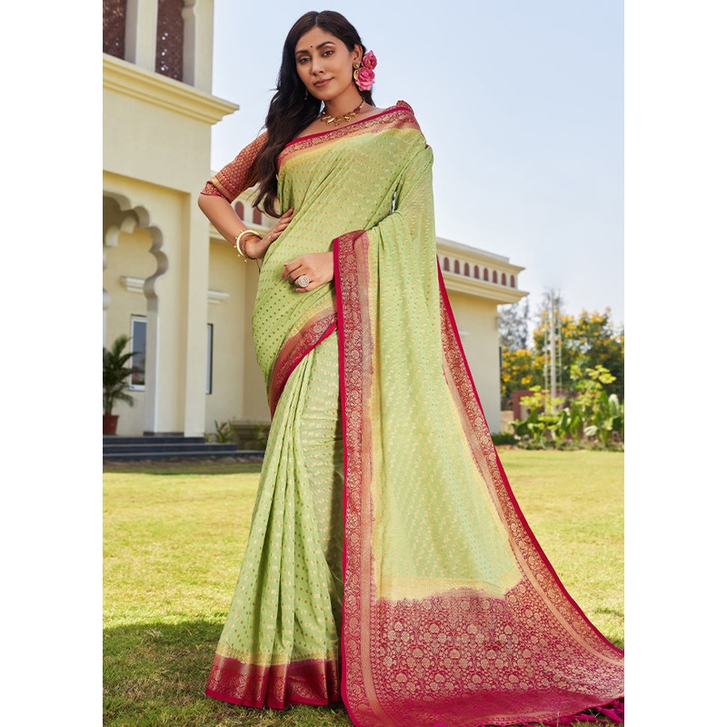 Pista Green Georgette Saree With Blouse Piece - JD986586412