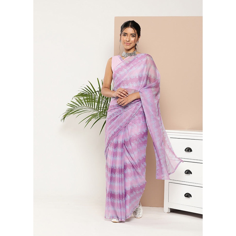 Purple Chiffon Silk Saree With Blouse Piece - JD986586403