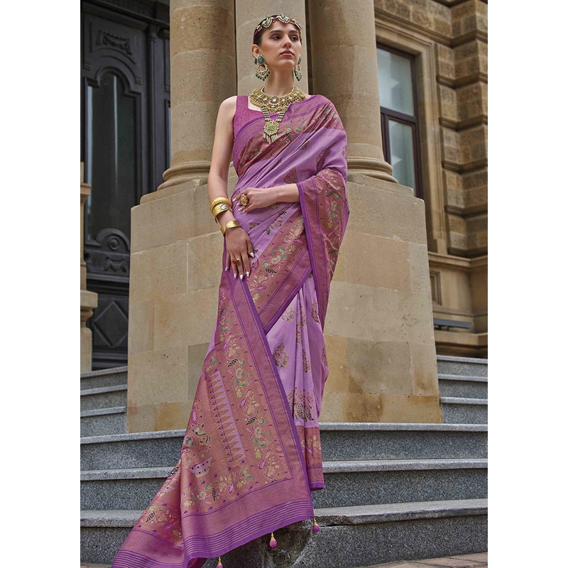 Purple Dupion Silk Saree With Blouse Piece - JD986586383