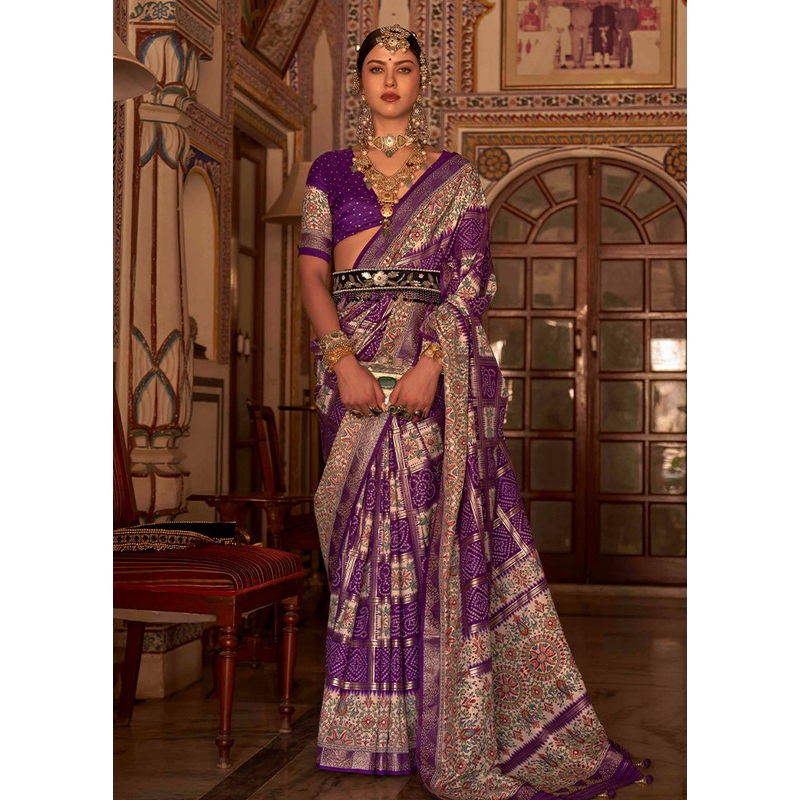 Purple Dupion Silk Saree With Blouse Piece - JD986586384